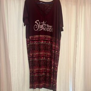 Graphic Text Dress with Patterned Skirt